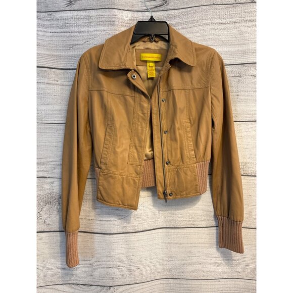 Catherine Malandrino Camel Leather Bomber Jacket Size 2 - Picture 6 of 6